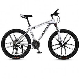 DGAGD Bicicleta DGAGD Bicicleta de montaña de 24 Pulgadas para Adultos, Velocidad Variable, Freno de Disco Doble, aleación de Aluminio, Bicicleta, Diez Ruedas de Corte-Blanco_21 velocidades