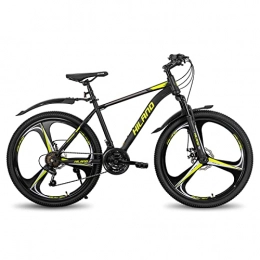 Hiland - Bicicleta de montaña de 26/27,5 pulgadas, con marco de acero, freno de disco, horquilla de suspensión, bicicleta urbana, color negro y amarillo
