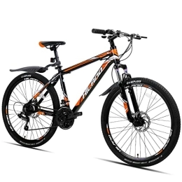 Hiland Bicicleta Hiland Bicicleta de Montaña de 26 Pulgadas con Marco de Aluminio de 17 Pulgadas, Negro y Naranja, Freno de Disco Horquilla de Radios, Bicicleta para Juventud Adultos Unisex Hombre y Mujer…