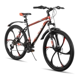 Hiland Bicicletas de montaña Hiland Bicicleta de Montaña de 26 pulgadas con Marco de Aluminio de 17 Pulgadas, Negro y Rojo, Freno de Disco Horquilla de Suspensión 6 Ruedas de Radio, Bicicleta para Juventud Adultos Hombre y Mujer…