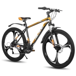 HH HILAND Bicicletas de montaña Hiland - Bicicleta de montaña de 26 pulgadas con marco de aluminio, freno de disco, horquilla de suspensión, 3 ruedas de radios, para jóvenes, hombres, mujeres, color negro y naranja