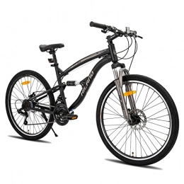 STITCH Bicicleta Hiland - Bicicleta de montaña de 26 pulgadas, suspensión completa, doble suspensión, Shimano 21, bicicleta de montaña para hombres, jóvenes y estudiantes, marco de acero de 457 mm, color negro