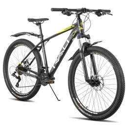 HH HILAND Bicicleta HILAND RALI Cyclone - Bicicleta de montaña rígida de 27, 5 pulgadas, marco de aluminio ligero, frenos de disco mecánicos de 16 velocidades, para hombre y mujer, negro / amarillo
