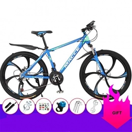 JLASD Bicicleta JLASD Bicicleta Montaña Bicicleta De Montaña, 26 Pulgadas Ruedas, Marco De Acero Al Carbono Bicicletas Hardtail, Suspensión De Doble Disco De Freno Y Frontal, Unisex (Color : Blue, Size : 21 Speed)