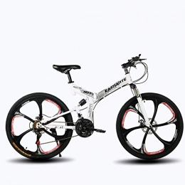 KASIQIWA Bicicletas de montaña KASIQIWA Bicicleta Plegable de Velocidad de montaña, Rueda de 26 Pulgadas Delantera y Trasera Amortiguador de Doble Disco Freno de Disco Acero de Carbono Bicicleta Todo Terreno, Silver, Threeknifewheel