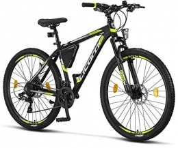 Licorne Bike Bicicleta Licorne Bike Effect Premium - Bicicleta de montaña 27, 5 pulgadas - para niños, niñas, hombres y mujeres - Cambio de 21 velocidades - para hombre - Negro / Lime (2 frenos de disco)