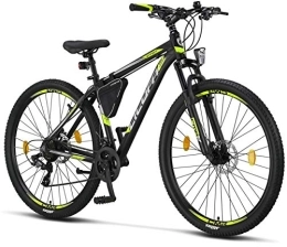 Licorne Bike Bicicleta Licorne Bike Effect Premium - Bicicleta de montaña de 29 Pulgadas - para niños, niñas, Hombres Mujeres - Cambio de 21 velocidades - para Hombre - Negro / Lime (2 Frenos de Disco)