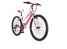 MBM Bicicleta Mountain Bike MBM District de mujer, estructura de acero, horquilla delantera suave, cambio Shimano, 2 colores disponibles, mujer, Bianco Opaco / Fuxia Neon