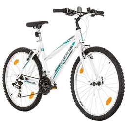 Multibrand Distribution Bicicleta Multibrand, PROBIKE 6th SENSE, 460 mm, 26 pulgadas, Mountain Bike, 18 velocidades, Set de Mudgard, Para mujeres, Blanco-Rosa (Blanco-Turquesa (Shimano))