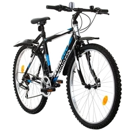 Multibrand Distribution Bicicleta Multibrand PROBIKE - Bicicleta de montaña de 26 pulgadas, marco de aluminio, 18 velocidades, bicicleta para hombre y niño, guardabarros adecuado a partir de 165-183 cm (negro y azul)