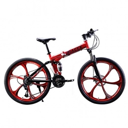 W&TT Bicicleta W&TT Adultos Bicicleta de montaña 21 / 24 / 27 velocidades Off-Road Shock absorcin Bicicleta 24 / 26 Pulgadas de Alto Carbono Suave Cola Plegable Bicicleta con Frenos de Disco Dual, Red, B26Inch27S