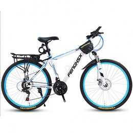 WXX Bicicletas de montaña WXX Bicicleta de montaña para Adultos, Acero con Alto Contenido de Carbono, Asiento Ajustable de 24 Pulgadas, Freno de Disco Doble, Bicicleta de Cola Dura, Blanco, Azul, 21 velocidades