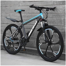 XinQing Bicicleta XinQing Bicicletas de montaña de 24 Pulgadas, Bicicleta de Acero al Carbono para Hombres y Mujeres, 30 velocidades con Freno de Disco Doble, Negro Azul 6 radios