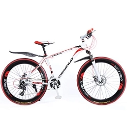 ZKHD Bicicleta ZKHD 26 Pulgadas, 27 de Velocidad, 40 radios, Rueda de Acero al Carbono de Alta montaña de Doble Freno de Disco Que Absorbe Las Vibraciones y de Velocidad Variable Off Road-Bici, White Red, 26 Inches