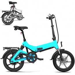0℃ Outdoor Bicicleta 0℃ Outdoor 14 Pulgadas Bicicleta Eléctrica Plegable, E-Bike con Pedales, Batería Extraíble para Adultos, 36 V Ciclomotor Eléctrico Asistido, Rango de 50-150 KM para Desplazamientos, Azul, 75~150km