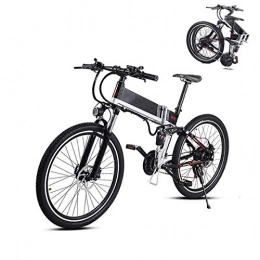 KT Mall Bicicletas eléctrica 26 En Bici de montaña plegable eléctrico con 48V 350W batería de litio de aleación de aluminio eléctrico E-bici con Hide batería y delantera y trasera Amortiguadores bicicleta eléctrica, Blanco