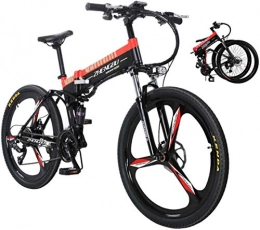 JXH Bicicleta 26" Suspensin elctrica plegable bicicleta de montaña para adultos doble disco de freno y asiento ajustable Marco de aleacin de aluminio inteligente LCD Medidor de velocidad 27 (48V10AH 400W), Negro
