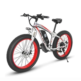 AKEZ Bicicletas eléctrica AKEZ 26"* 4" Fat Tire E-Bike Bicicleta eléctrica para Adultos, Fat Tire Electric Mountain Bike 7 velocidades Snow Bike All Terrain con batería de Litio extraíble de 48V 13A / 15A (Blanco Rojo 13A)