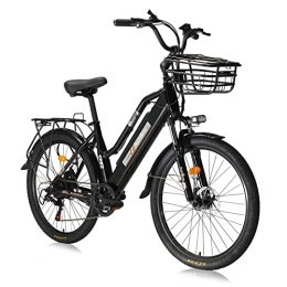 AKEZ  AKEZ Bicicleta eléctrica para Adultos y Mujeres, Bicicleta de montaña eléctrica de 26'' para Mujeres, batería de Iones de Litio extraíble para Hombres con Shimano 7 velocidades (Negro)