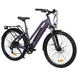 AKEZ Bicicleta AKEZ Bicicleta eléctrica para Mujer de 27, 5 Pulgadas, 36 V, 12, 5 Ah, batería de Litio, Bicicleta eléctrica para Adultos con Motor Bafang y Engranajes Shimano de 7 velocidades, Color Morado