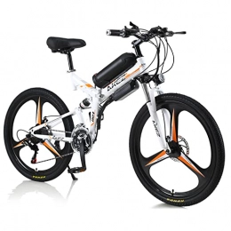 AKEZ Bicicleta AKEZ Bicicleta eléctrica Plegable Hombre Mujer de 26 Pulgadas, Bicicleta eléctrica Plegable montaña Bicicleta eléctrica Plegable con batería de 36V, Shimano de 21 velocidades (Blanco Naranja)