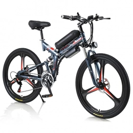 AKEZ Bicicleta AKEZ Bicicleta eléctrica Plegable para Hombre Mujer de 26 Pulgadas, Bicicleta eléctrica Plegable montaña Bicicleta eléctrica Plegable con batería de 36V, Shimano 21 velocidades (Gris y Rojo)