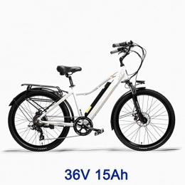 AMGJ Bicicletas eléctrica AMGJ Bicicleta Eléctrica Adultos, Marco de Aleación de Aluminio, 300W Motor Batería 36V 10.4 / 15Ah 25 km / h LCD Pantalla con Amortiguador Asiento Ajustable, Blanco, 36V 15Ah