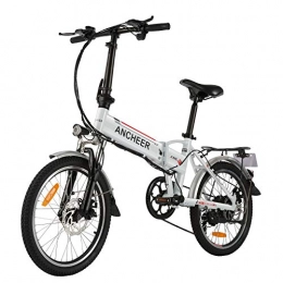 Ancheer Bicicleta ANCHEER Bicicleta eléctrica Pedelec de 20 pulgadas con batería de litio (36 V 8 Ah) y motor de 250 W y palanca de cambios Shimano de 7 velocidades (20 plegables), color blanco
