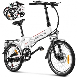 Ancheer Bicicletas eléctrica ANCHEER Bicicleta eléctrica Plegable, Bicicleta eléctrica de 20", con Batería de Litio de 36V 8Ah extraíble y 7Velocidades (AE4 Blanco)