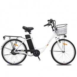 AYHa Bicicleta AYHa Bicicleta eléctrica de ciudad para adultos, motor sin escobillas de 250 W, bicicleta eléctrica de viaje de 24 pulgadas, 36 V, 10, 4 Ah, batería extraíble con asiento trasero unisex, Blanco