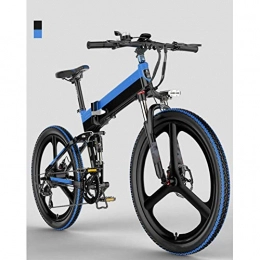 AYHa Bicicletas eléctrica AYHa Bicicleta eléctrica de montaña plegable, motor de 7 velocidades 400W 26 pulgadas Adultos City Travel Ebike Frenos de disco doble con asiento trasero Batería extraíble de 48V, Azul