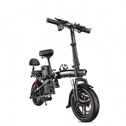 AYHa Bicicleta AYHa Bicicleta eléctrica portátil para adultos, frenos de disco doble Bicicleta eléctrica plegable de 14 pulgadas Marco de acero de alto carbono 4-7 Absorción de impactos Batería extraíble de 48 V, B