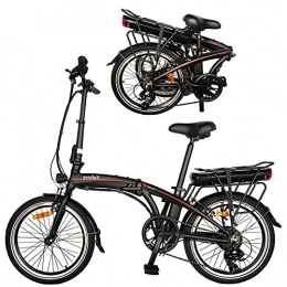 CM67 Bicicleta Bici Electricas Adulto con Ruedas de 20', Negro 250W Motor Bicicleta Plegable 25 km / h hasta 45-55 km Bicicletas De Carretera para Mujeres / Hombres