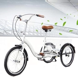 NaMaSyo Bicicleta Bicicleta de 3 ruedas de 20 pulgadas, para adultos, triciclo para personas mayores, triciclo con cesta de aleación de aluminio, con cesta para la compra para adultos y personas mayores (blanco)