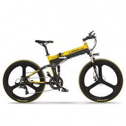 Knewss Bicicleta Bicicleta de montaña de 26 Pulgadas y 27 velocidades, batería de Litio de 48V 10AH 400W, Bicicleta de montaña eléctrica Plegable, Arranque Remoto, Resistencia de Aproximadamente 100 km-Amarillo Negro