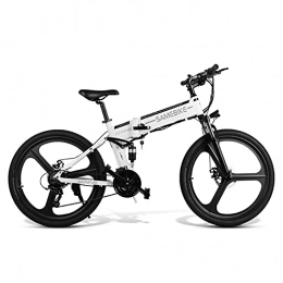 Samebike Bicicletas eléctrica Bicicleta de montaña eléctrica de 26 pulgadas con motor de 350W, Batería 48V10AH, 4 modos de conducción, Bicicleta eléctrica plegable con cuadro de aleación de aluminio / frenos de disco dobles, Blanco