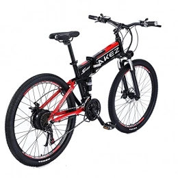 WRJY Bicicleta Bicicleta de montaña eléctrica Plegable de 500W para Adultos 48V 9AH Batería de E-Bike, Bici eléctrica de neumático Grueso de 27.5"con 21 velocidades Profesionales Red