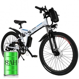 Bunao Bicicleta Bicicleta elctrica de montaña, 250W, Batera 36V E-Bike Sistema de Transmisin de 21 Velocidades con Linterna con Batera de Litio Desmontable (A_Blanco, 26 Pulgadas)