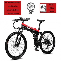 HSART Bicicleta Bicicleta elctrica de montaña para adultos de HSART, 400 W, aleacin de aluminio, con batera de iones de litio de 48 V, 10 Ah, 27 marchas, para hombres y mujeres, color Red 1., tamao large