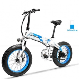 Knewss Bicicleta Bicicleta elctrica de nieve de 20 pulgadas de grasa bicicleta elctrica 48V500W plegable bicicleta de montaña elctrica rango de batera de litio oculta 50-100 km hbrido-blanco azul_48V12.8AH