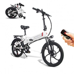 Samebike Bicicletas eléctrica Bicicleta elctrica Samebike con mando a distancia, 20 pulgadas, aluminio, plegable, porttil, 48 V, 10 Ah, batera de litio elctrica, 20LVXD30, Blanco