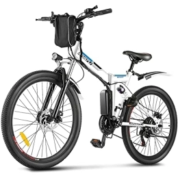 MYATU Bicicleta Bicicleta Electrica Plegable MYATU de 26", E-Bike con Batería Extraíble de 36V 10.4Ah, Bici Electrica Blanca con Motor de 250W Cambio de 21V Shimano