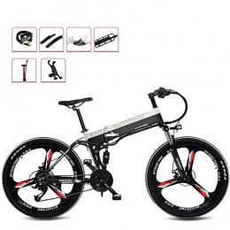 CARACHOME Bicicleta Bicicleta eléctrica, bicicleta eléctrica de aleación de aluminio plegable de 26 "Bicicleta doble de freno para adultos y bicicleta de montaña de suspensión completa 27 Velocidad 48V 10Ah 240W