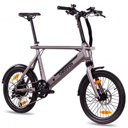 CHRISSON Bicicleta Bicicleta eléctrica Chrisson 20 pulgadas, color gris mate, con rueda trasera Bafang, motor de buje 250 W, 36 V, 30 Nm, Pedelec para hombre y mujer