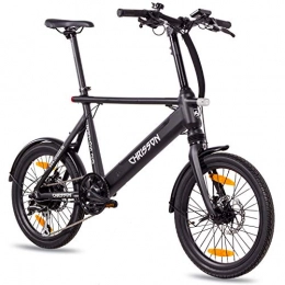 CHRISSON Bicicleta Bicicleta eléctrica Chrisson 20 pulgadas, color negro mate, con rueda trasera Bafang, motor de buje 250 W, 36 V, 30 Nm, Pedelec para hombre y mujer