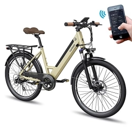 Fafrees Bicicleta Bicicleta eléctrica Fafrees F26 Pro, Bicicleta eléctrica Urbana para Adultos de 26 Pulgadas y 250 W, batería extraíble de 10 Ah, Shimano de 7 velocidades, Control de aplicación, Dorado
