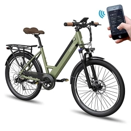 Fafrees Bicicleta Bicicleta eléctrica Fafrees F26 Pro, Bicicleta eléctrica Urbana para Adultos de 26 Pulgadas y 250 W, Shimano de 7 velocidades, batería extraíble de 10 Ah, Control de aplicación, Verde