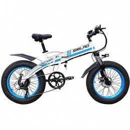 Jieer Bicicleta Bicicleta eléctrica Fat Tire, Bicicleta montaña eléctrica para adultos de 20 "y 350W, con batería extraíble de iones de litio de 48V y 8 Ah, engranajes profesionales de 7 velocidades-Azul y blanco