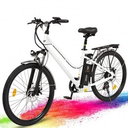 HFRYPShop Bicicleta Bicicleta Eléctrica para Mujeres 250W 36V 10AH, Shimano de 7 Velocidades, con Medidor LCD Bicicleta de Ciudad (Blanquecino)