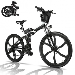Bicicleta Eléctrica Plegable, Bicicleta Eléctrica de Montaña de 26"con Motor de 36V 8Ah Batería Extraíble, Shimano Profesional 21 Velocidades, Suspensión Completa